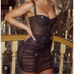 Oh Polly Black embellished Mesh Dress